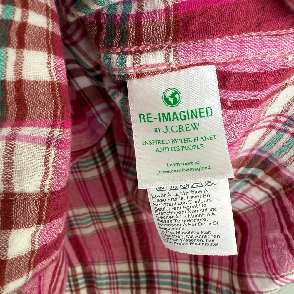 J.Crew Plaid Button Down Shirt Pink‎ Green Long Sleeve Sz L Cotton Flannel Cozy - Picture 9 of 11